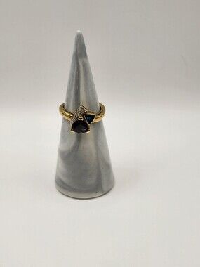 STS 10K Yellow Gold Mystic Topaz Opal Diamond Accent Ring Size 7